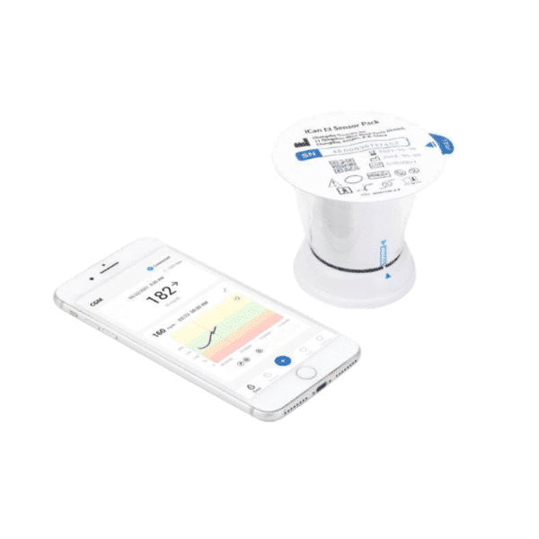 iCan i3 CGM – inteligentny system ciągłego monitorowania glikemii - urządzenie i telefon z aplikacją
